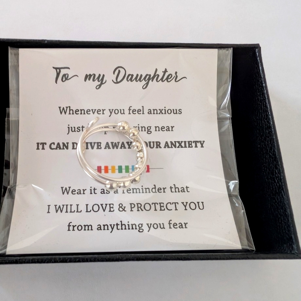 New In Box Silver Tone Adjustable Wrap Anxiety/ Relief Fidget Ring